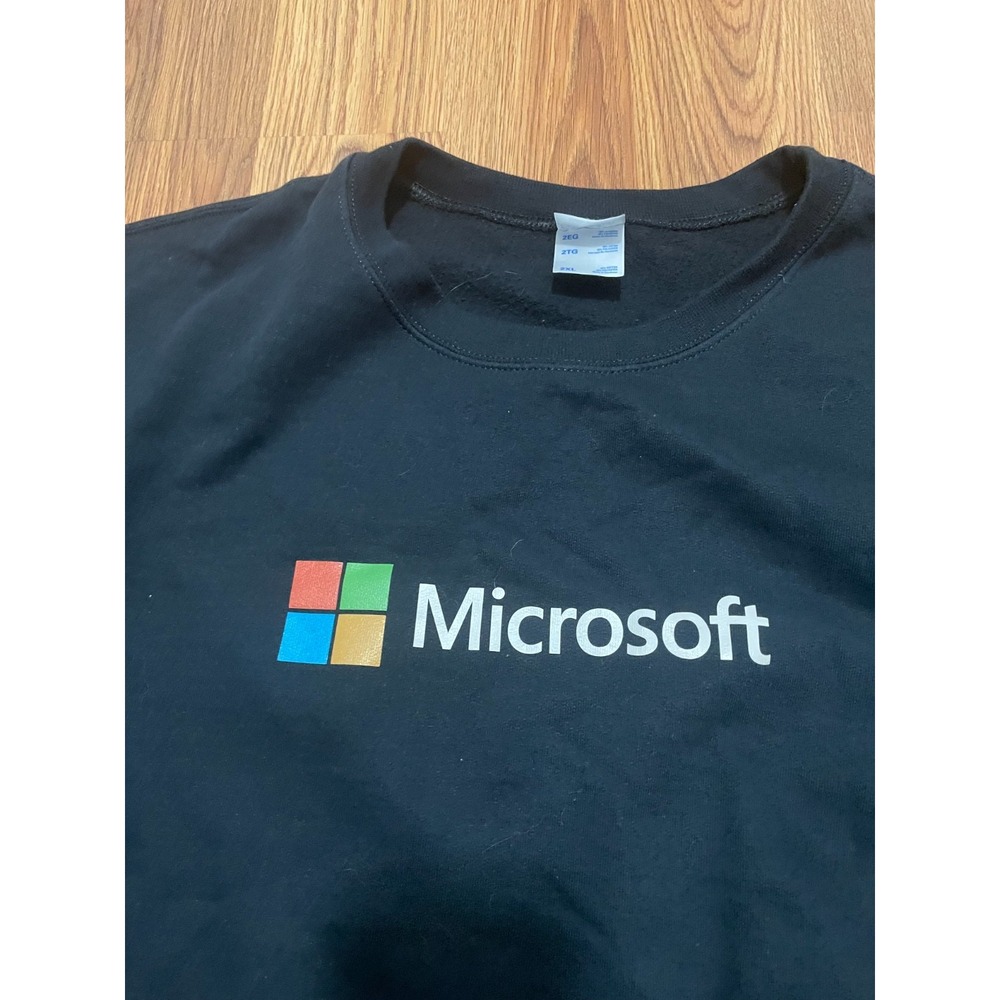 Microsoft Sweatshirt Mens 2XL Crewneck Logo Fleece Black